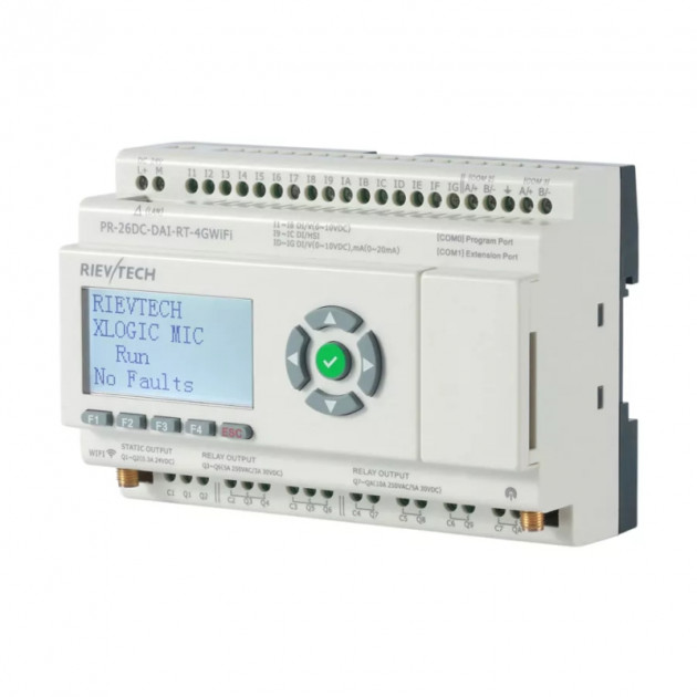 Программируемый логический контроллер Rievtech PR-26DC-DAI-RT-4GWIFI, 12_24VDC, 16DI(12AI), 2TO, 8RO, RTC, SD, RS485, Ethernet, 2G/4G/GSM, Wi-Fi, ЖКИ