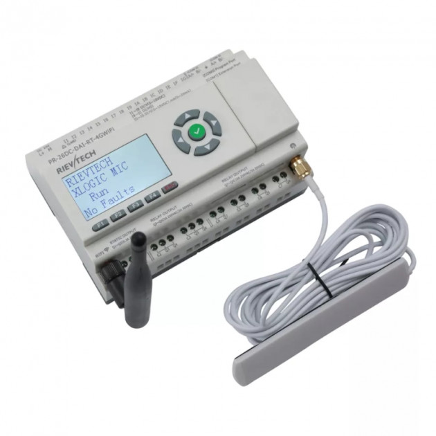 Программируемый логический контроллер Rievtech PR-26DC-DAI-RT-4GWIFI, 12_24VDC, 16DI(12AI), 2TO, 8RO, RTC, SD, RS485, Ethernet, 2G/4G/GSM, Wi-Fi, ЖКИ