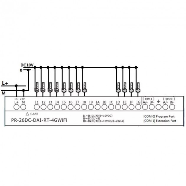 Программируемый логический контроллер Rievtech PR-26DC-DAI-RT-4GWIFI, 12_24VDC, 16DI(12AI), 2TO, 8RO, RTC, SD, RS485, Ethernet, 2G/4G/GSM, Wi-Fi, ЖКИ