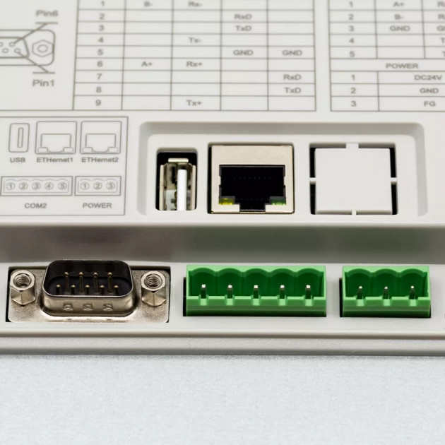 Панель управления Rievtech, TFT 10.1", 1024x600, CPU Cortex-A8 600 МHz, ROM 128MB, RAM 128MB, 3xCOM RS232/485/422, Ethernet, USB Type-C, RTC, SD
