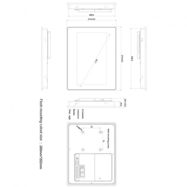 Панель управления Rievtech, TFT 10.1", 1024x600, CPU Cortex-A8 600 МHz, ROM 128MB, RAM 128MB, 3xCOM RS232/485/422, Ethernet, USB Type-C, RTC, SD