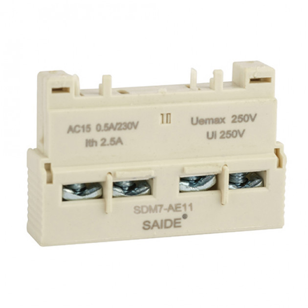 Блок-контакт вспом. SAIDE SDM7-AE11, 1NO+1NC, 0.5A(240V AC15)/1A(24V DC13), фронтальный монтаж, для SDM7-32