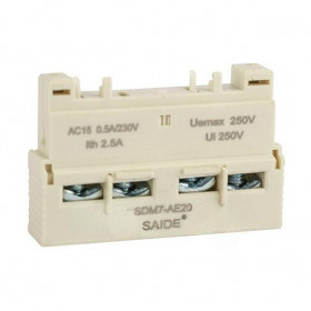 Блок-контакт вспом. SAIDE SDM7-AE20, 2NO, 0.5A(240V AC15)/1A(24V DC13), фронтальный монтаж, для SDM7-32