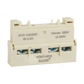 Блок-контакт вспом. SAIDE SDM7-AE20, 2NO, 0.5A(240V AC15)/1A(24V DC13), фронтальный монтаж, для SDM7-32, серый