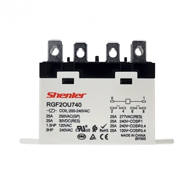 Реле Shenler RGF2BU024LS, 2NO, 40A(250VAC/30VDC), 24VDC, LED, монтаж на панель, винтовое подключение