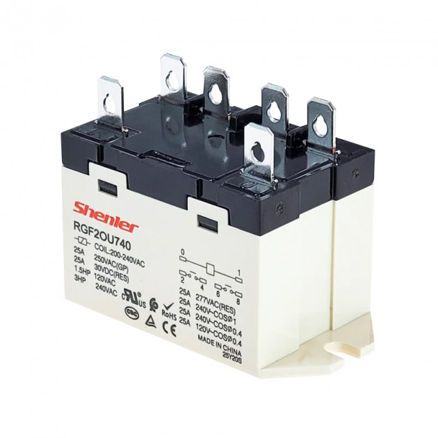 Реле Shenler RGF2BU024LS, 2NO, 40A(250VAC/30VDC), 24VDC, LED, монтаж на панель, винтовое подключение