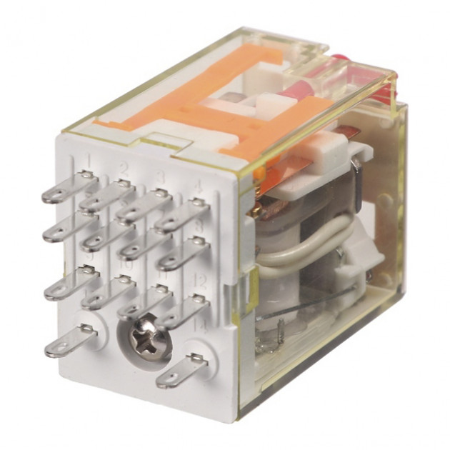 Реле RKF4CO730LTA, 4CO, 6A(250VAC/30VDC), 230VAC, AgSnO2/Au, мех. индикация, тест-кнопка с блокировкой, LED