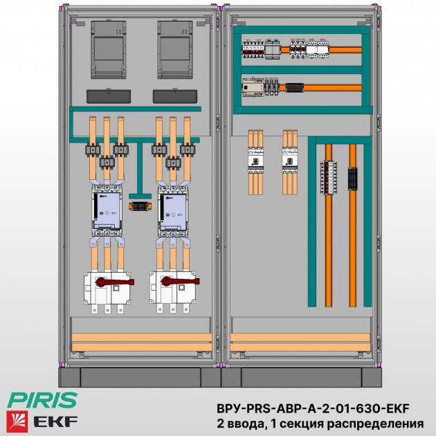 ВРУ с АВР, 630А, 2 ввода, мотор-автоматы, ABB, 1 секция распределения (2x250А, 3x63А) |Bonpet