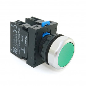 Кнопка управления NP8-10BND 1НО зеленая AC/DC24В(LED) IP65 (R) (CHINT)