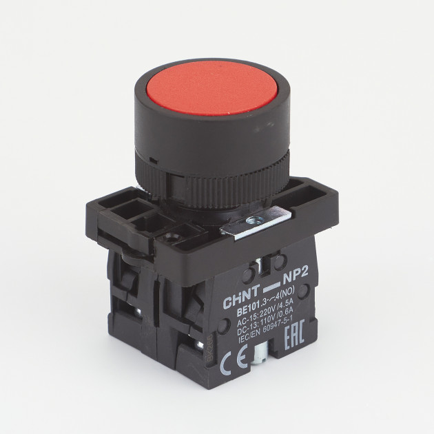 Кнопка управления NP2-EA45 без подсветки красная 1НО+1НЗ IP40 (R) (CHINT)