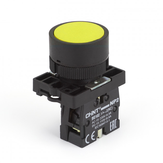 Кнопка управления NP2-EA52 без подсветки желтая 1НЗ, IP40 (R) (CHINT)