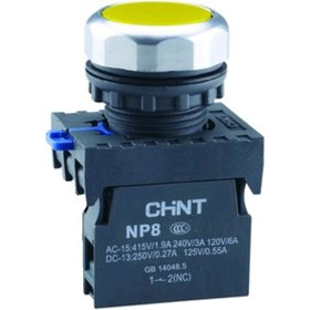 Кнопка упр. NP8-10BND/5 подствет., самовозв., желт., AC110-230В(LED), 1НО, IP65 (R) (CHINT)