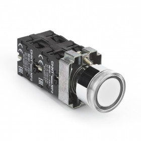 Кнопка управления NP2-BW3161 плоская, белая, 1НО, AC/DC230В(LED), IP40 (R) (CHINT)