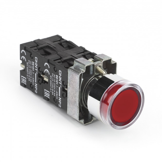 Кнопка управления NP2-BW3461 плоская, красная, 1НО  AC/DC230В(LED), IP40 (R) (CHINT)