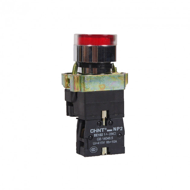 Кнопка управления NP2-BW3462 плоская, красная, 1НЗ, AC/DC230В (LED), IP40 (R) (CHINT)