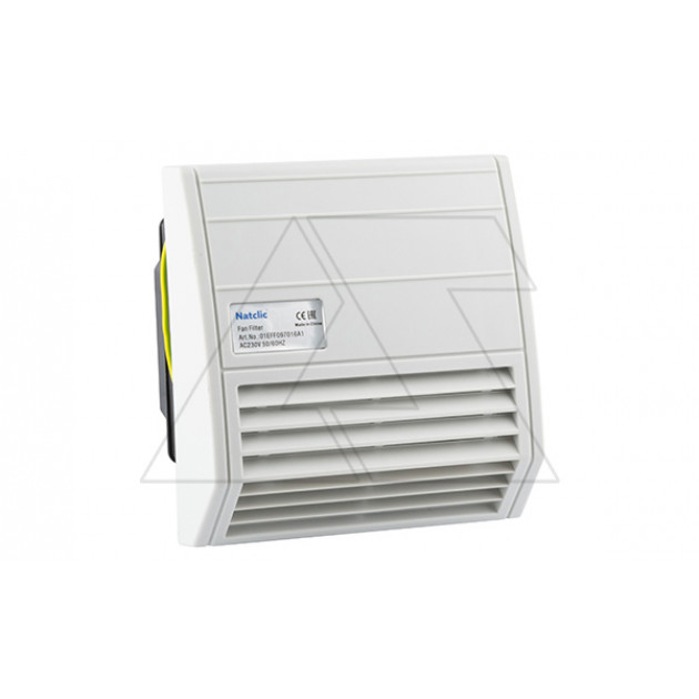Вентилятор с фильтром EFF c решеткой снизу 16Вт, 16м3/ч, 230VAC, габариты 134x129x101мм, вырез 97x97мм, IP55, RAL7035