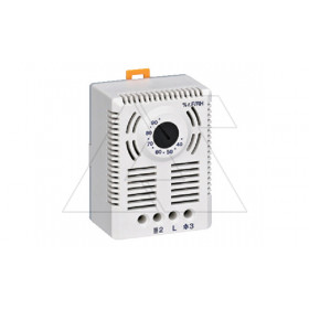 Гигростат AMH механический 35-95% влажности, 20DC 20W, 250VAC 5А, 1 перекл. контакт, винт клемма, на дин-рейку