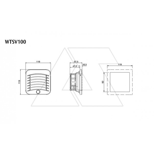 Вентилятор с фильтром 6,1Вт, 32(50)м3/час, 24VDC, габариты 119x119x57,5мм, вырез 92x92мм, выбор направления потока, клеммная колодка, IP54, RAL7035
