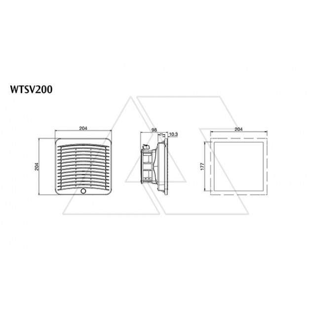 Вентилятор с фильтром 8,1Вт, 75(108)м3/час, 24VDC, габариты 204x204x98мм, вырез 177x177мм, выбор направления потока, клеммная колодка, IP54, RAL7035