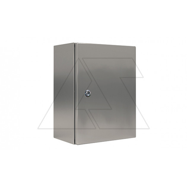 Щит ECOR моноблочный 300x400x200мм (ВxШxГ) из нерж. стали навесной с монт. панелью однодверный, 1 язычковый замок, дно глухое, IP66