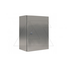 Щит ECOR моноблочный 500x500x300мм (ВxШxГ) из нерж. стали навесной с монт. панелью однодверный, 1 язычковый замок, дно глухое, IP66