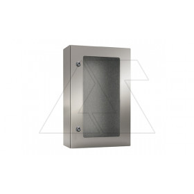 Щит ECOR моноблочный 700x500x250мм (ВxШxГ) из нерж. стали навесной с монт. панелью со стеклянной дверью, 2 язычковых замка, дно глухое, IP66