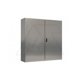 Щит ECOR моноблочный 800x1000x300мм (ВxШxГ) из нерж. стали навесной с монт. панелью двудверный, 2 язычковых замка, дно глухое, IP55