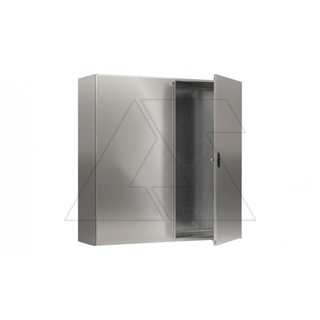 Щит ECOR моноблочный 1200x1200x300мм (ВxШxГ) из нерж. стали навесной с монт. панелью двудверный, ригельный замок, дно глухое, IP55