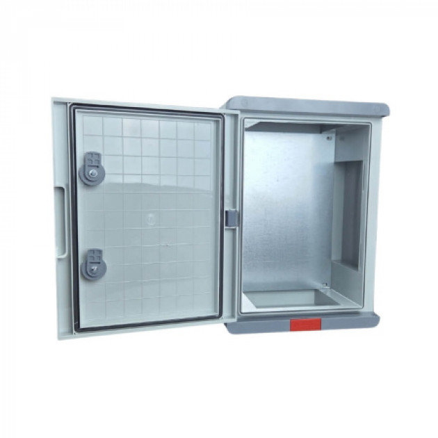 Пластиковый корпус 400х300х220 (ВхШхГ) серая дверь, с монтажной платой, Design Pro Series IP67