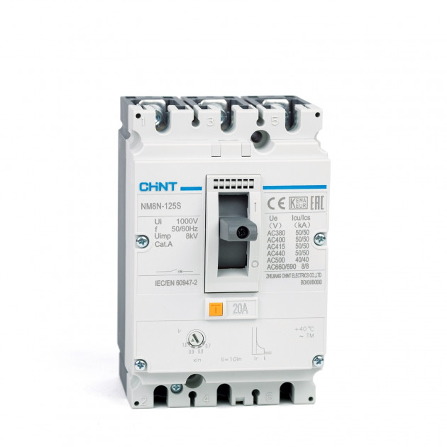 Автоматический выключатель NM8N-125R TM 3P 20А 150кА с рег. термомаг. расцепителем (R) (CHINT)