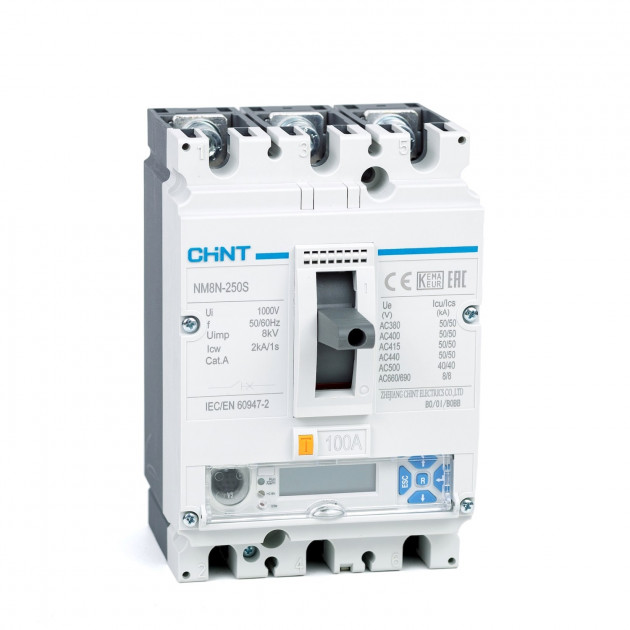 Автоматический выключатель NM8N-250C EM 3P 100А 36кА с электр. расцепителем, LCD (R) (CHINT)