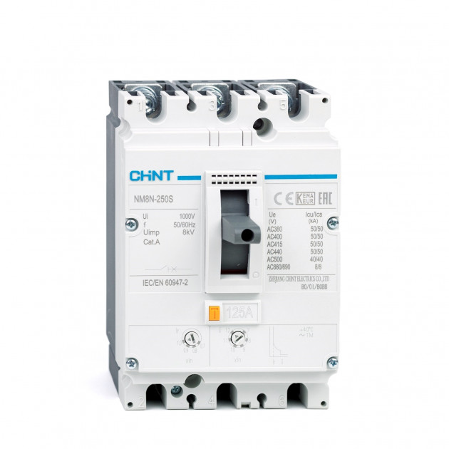 Автоматический выключатель NM8N-250R TM 3P 125А 150кА с рег. термомаг. расцепителем (R) (CHINT)
