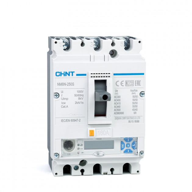 Автоматический выключатель NM8N-250C EM 3P 160А 36кА с электр. расцепителем, LCD (R) (CHINT)