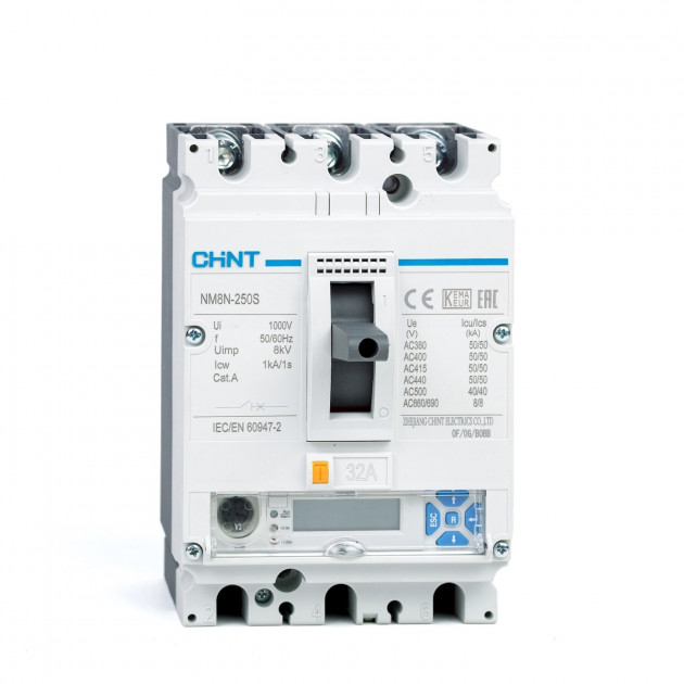 Автоматический выключатель NM8N-250H EM 3P 32А 100кА с электр. расцепителем, LCD (R) (CHINT)